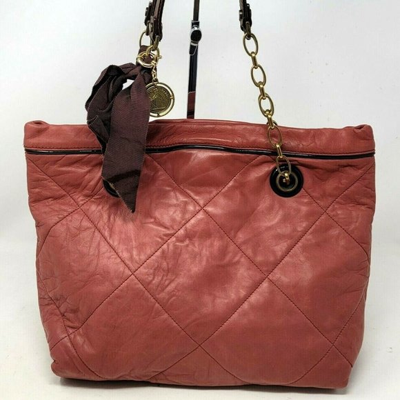 Lanvin Amalia Brick Red Lambskin Leather Quilted Medium Chain Shoulder Hand Bag - Picture 1 of 11